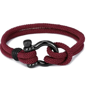 Red rope & shackle bracelet, 8.26"